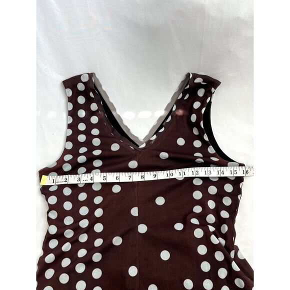 T Tahari Polka Dot Midi Dress Size S Sharkbite Hem Mesh Overlay Retro Pinup Girl - Picture 11 of 12